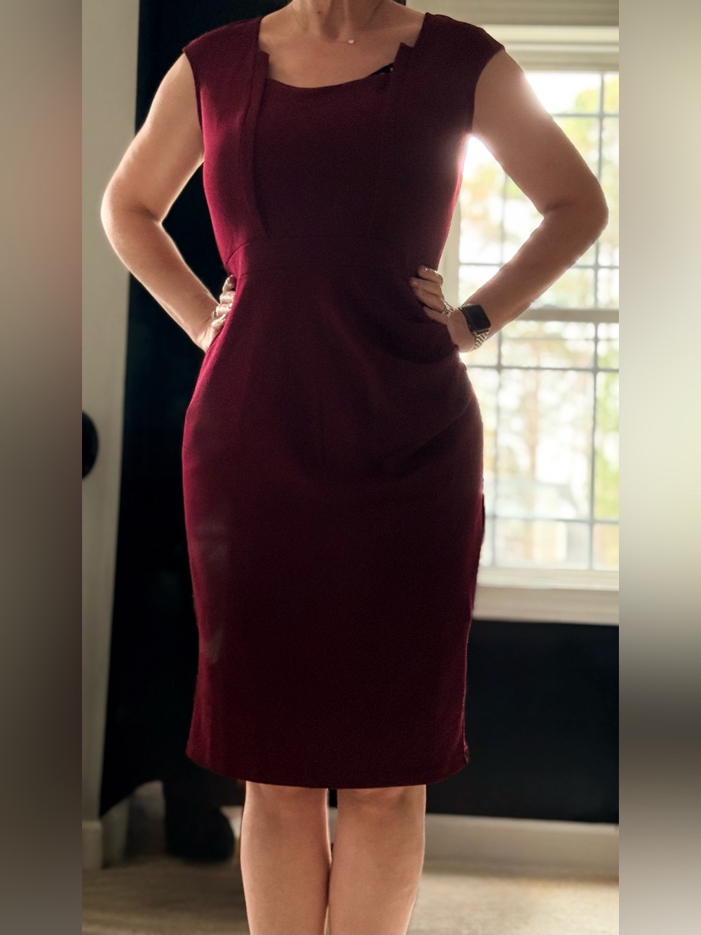 Women's Sleeveless Sheath Dress in Burgundy
